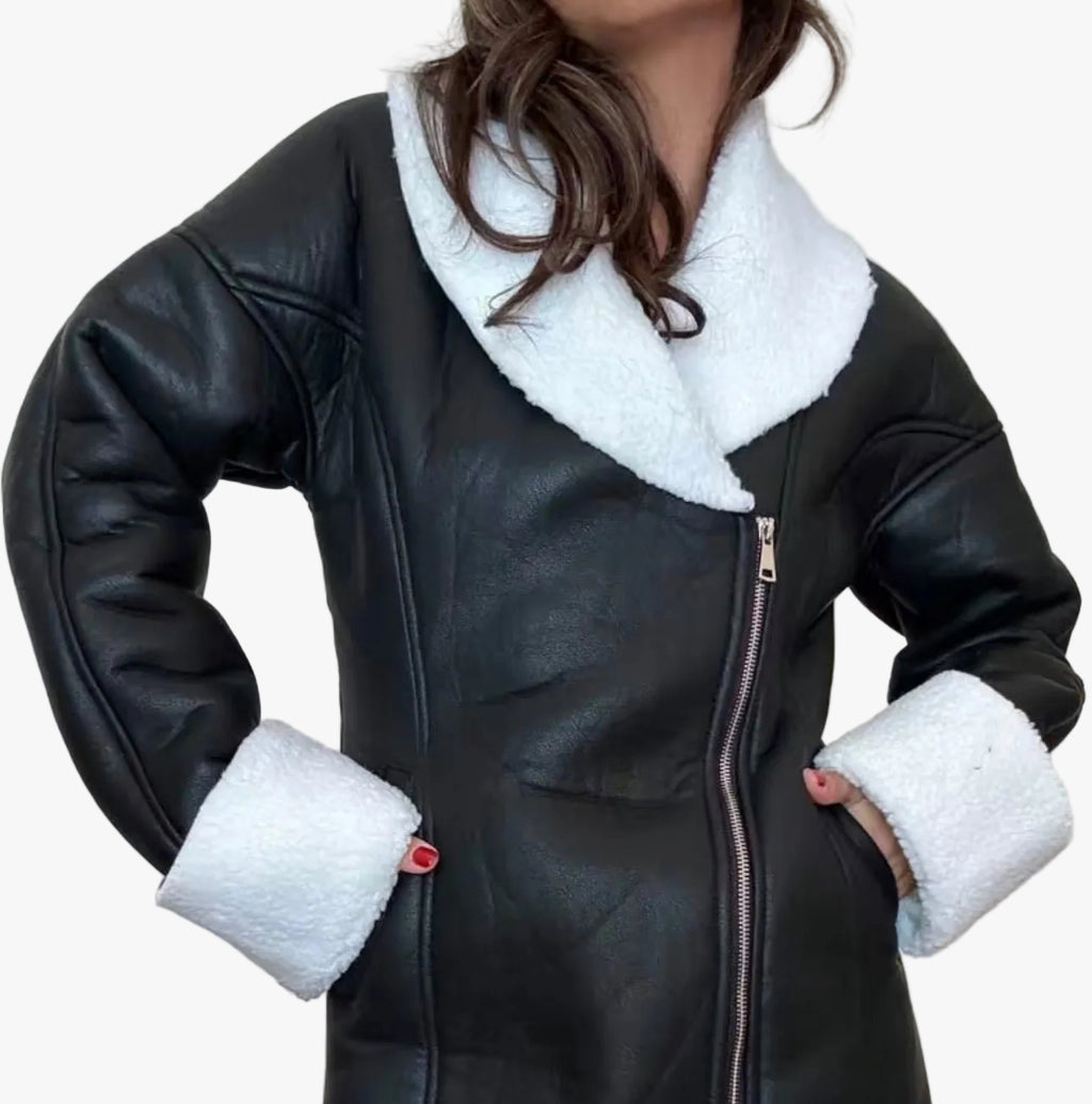 Black Ice Vegan Leather Mini Coat