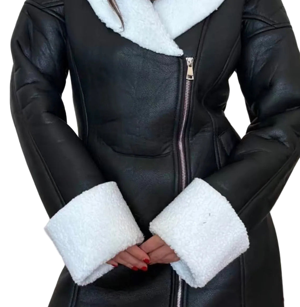 Black Ice Vegan Leather Mini Coat