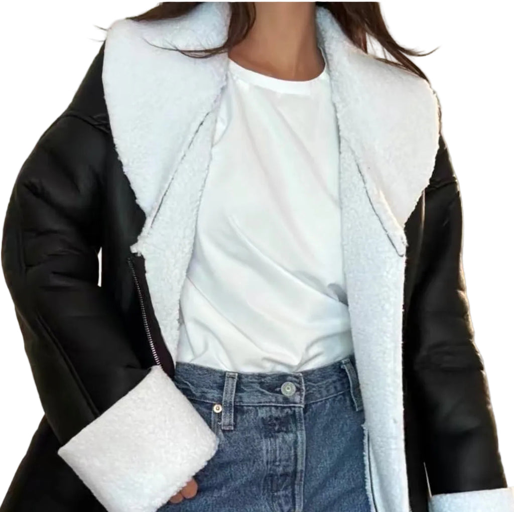 Black Ice Vegan Leather Mini Coat