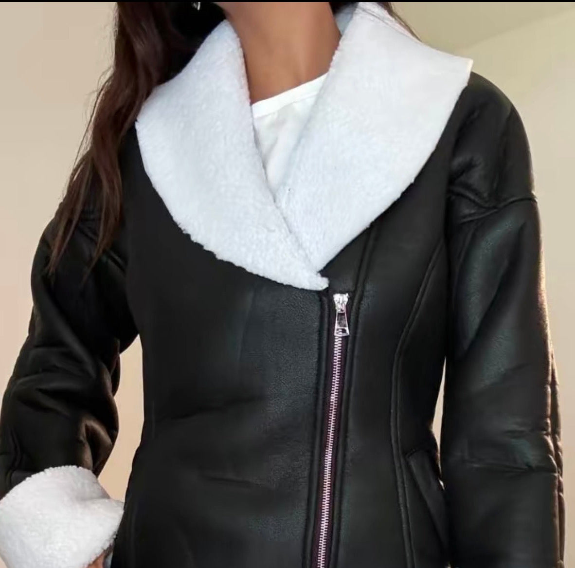 Black Ice Vegan Leather Mini Coat