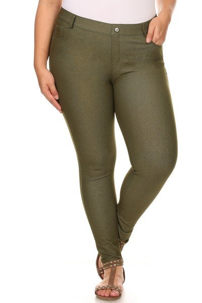 Yelete Cotton-Blend 5-Pocket Skinny Jeggings - Plus Size