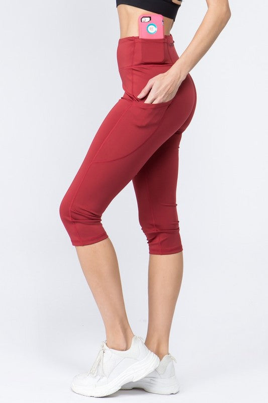 yelete High Waist Tech Pocket Workout Capri Leggings