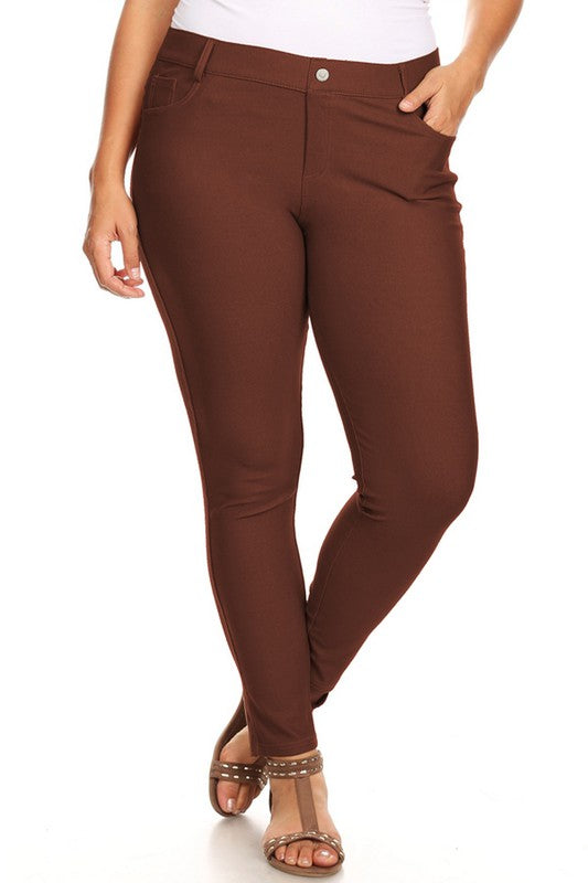 Yelete Cotton-Blend 5-Pocket Skinny Jeggings - Plus Size