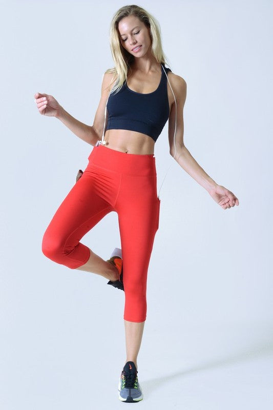 yelete High Waist Tech Pocket Workout Capri Leggings