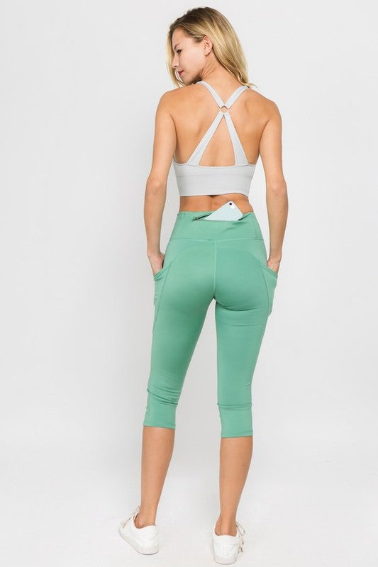 yelete High Waist Tech Pocket Workout Capri Leggings