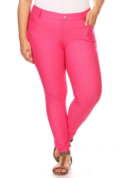 Yelete Cotton-Blend 5-Pocket Skinny Jeggings - Plus Size