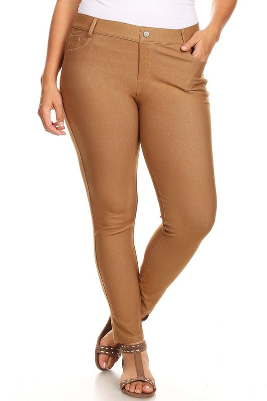 Yelete Cotton-Blend 5-Pocket Skinny Jeggings - Plus Size