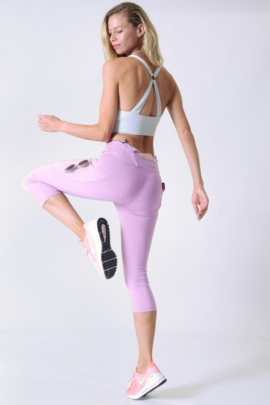 yelete High Waist Tech Pocket Workout Capri Leggings