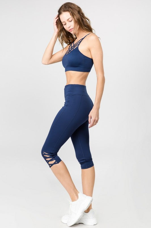 yelete Active Lattice Capri Cutout Workout Leggings