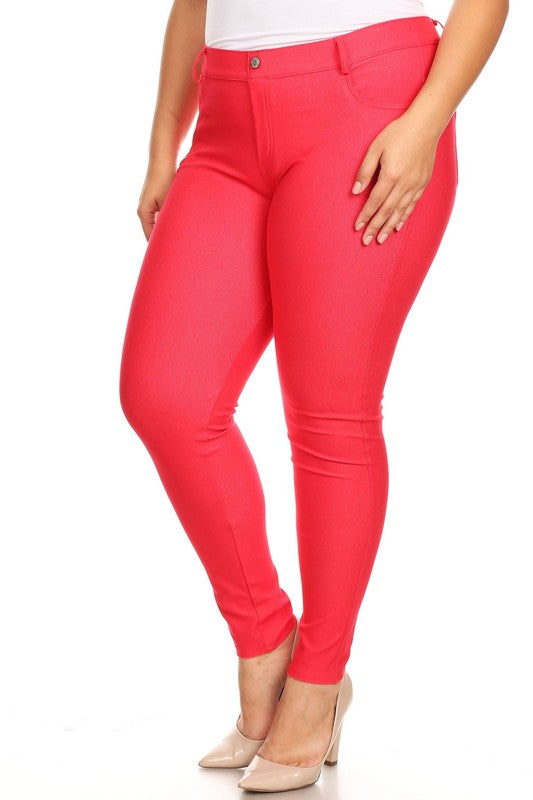Yelete Cotton-Blend 5-Pocket Skinny Jeggings - Plus Size