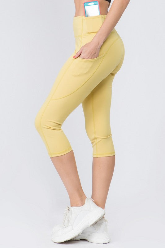 yelete High Waist Tech Pocket Workout Capri Leggings