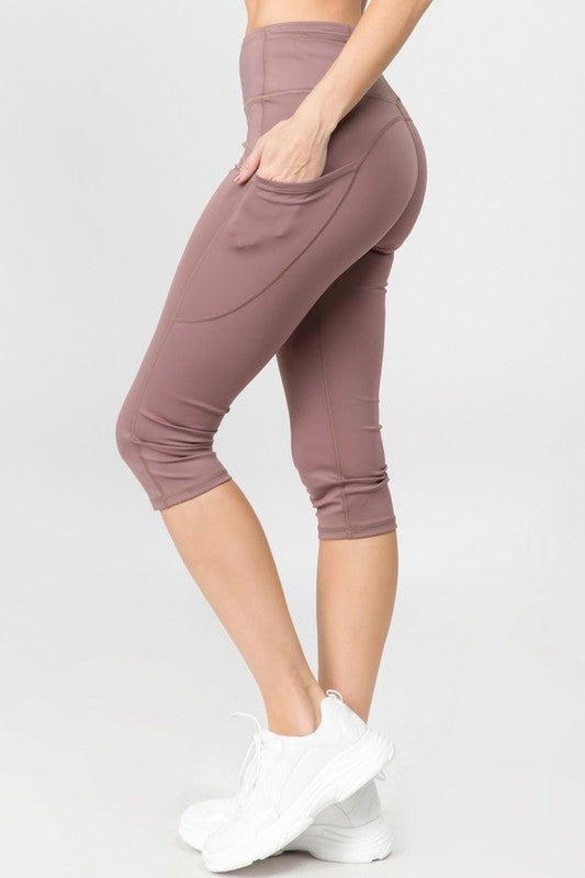 yelete High Waist Tech Pocket Workout Capri Leggings