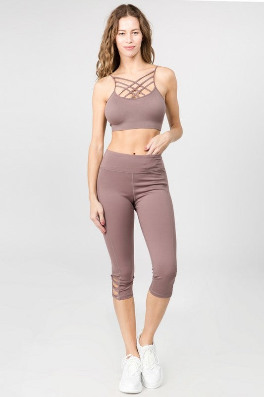 yelete Active Lattice Capri Cutout Workout Leggings