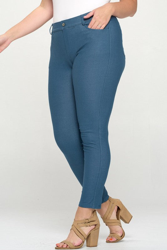 Yelete Cotton-Blend 5-Pocket Skinny Jeggings - Plus Size