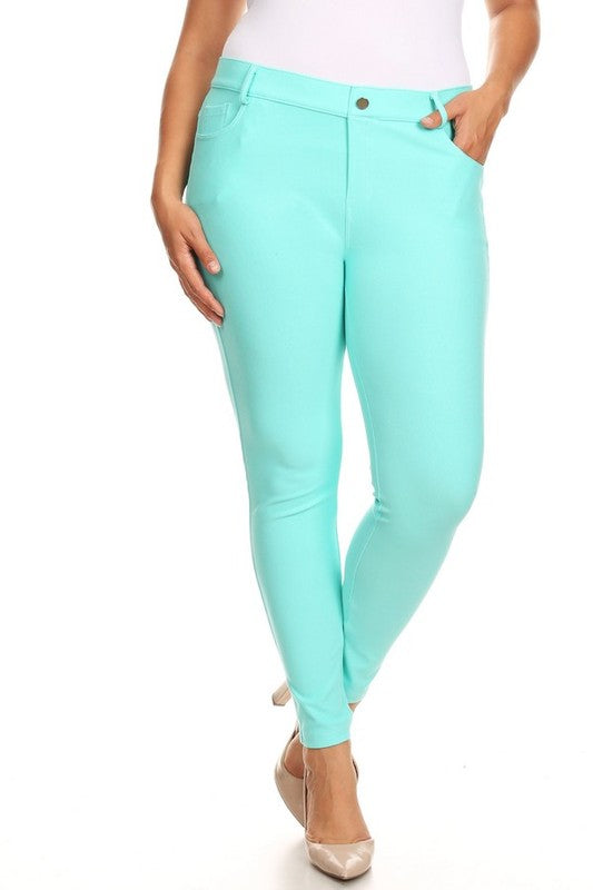 Yelete Cotton-Blend 5-Pocket Skinny Jeggings - Plus Size